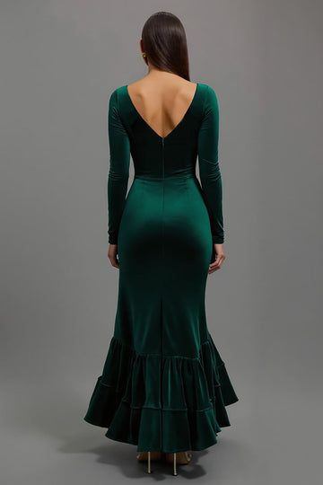 Mermaid Dark Green Velvet Long Sleeves Holiday Party Dress